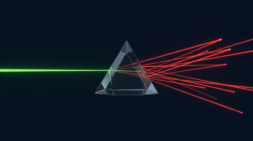 A prism refracting light — representing how a trade changes when viewed through portfolio context